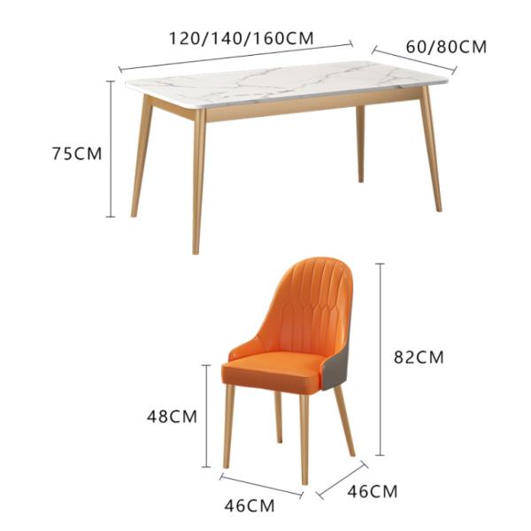 Rectangular Rock Board Marble Dining Table And Chair Combination