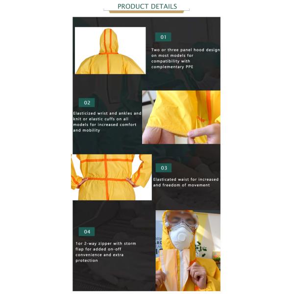 High Low PH Chemical Proof Suit PP PE Coated Type 3 Disposable Hooded Coverall