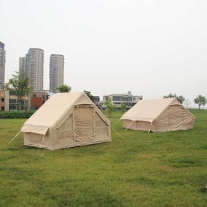 Outdoor camping two bedroom family inflatable camping tent automatic tent with atmosphere light strip