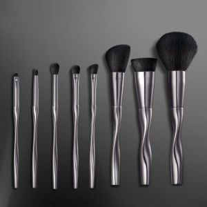 Black 8pcs Unbranded Makeup Brush Set Synthetic Fiber With Bag