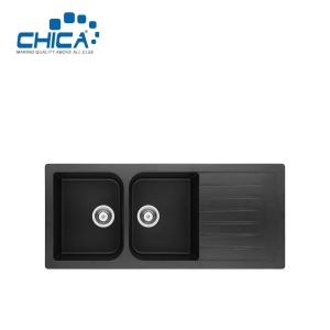 Double Bowl Granite Kitchen Sink With Wing Topmount Quartz Granite Stone