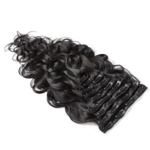 Clip In Human Hair Extensions Body Wave 1B Color 7 Pieces Set Can Be Straighten