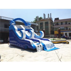 Blue Small Inflatable Dolphin Slide With PVC Material / Blow Up Climbing Wall