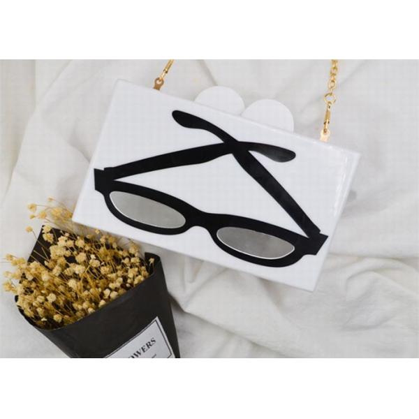 Quality White Shining Acrylic Clutch Bag With Metal Chain And Glasses Pattern wholesale
