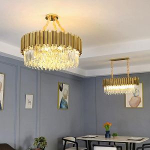 Rectangular Gold Plated Clear Crystal Ceiling Lamp , Large Hanging Chandelier