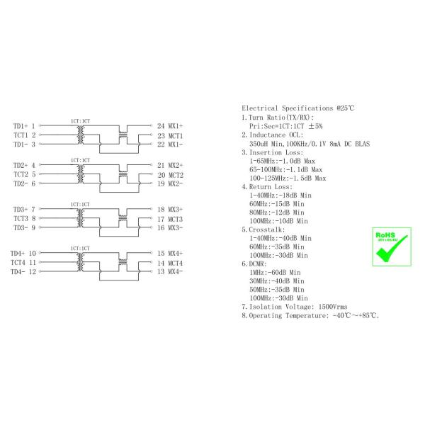 XF-VT-102 / IH-102-BDL High Frequency PoE Transformer Modules LP82441ANL