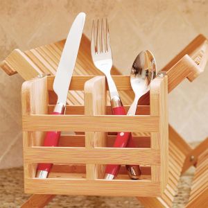 All-Season Bamboo 2 Compartment Tableware Holder with and Custom Design