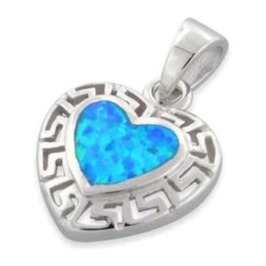 Retro Style Meander Greek Key Pendant Blue Promise Opal Sterling Silver