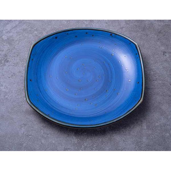 Square Shape Ceramic Shallow Dinner Dish Plate Dinnerware Dark Blue Color