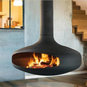 Cold Rolled Steel Ceiling Suspended Fireplace Wood Burning With Real Flame