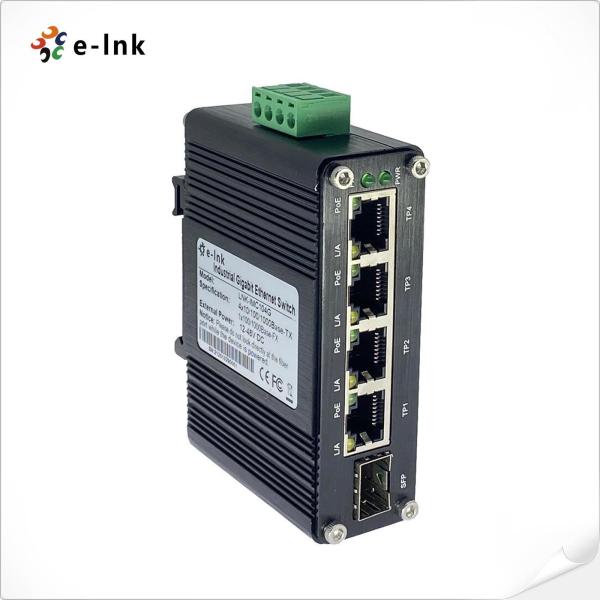 Quality Mini Industrial 10/100/1000M 802.3at PoE 4GE+1SFP Ethernet Switch with 12~48VDC Input and Voltage Booster wholesale