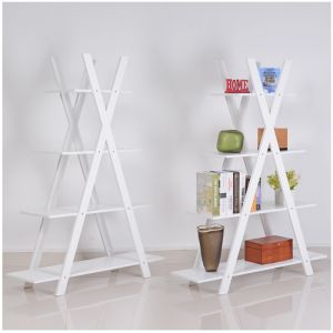KD Package 4 Layer Foldable X Shaped Wooden Corner Bookshelf