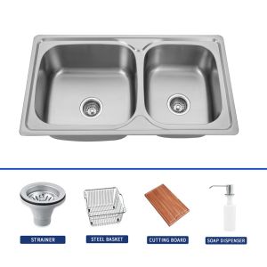 Cheap Topmount Rectangle Stainless Steel Sink Double Bowl For Kitchen for sale