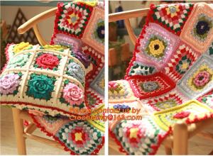 China The good hand exclusive retro handmade crochet Mori stereo flower Retro Red Edge pillow on sale