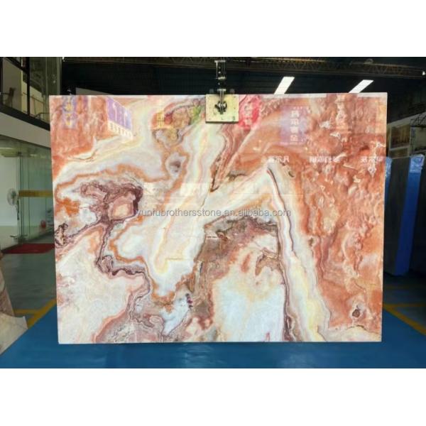 Backlit Red Onyx Marble Stone Book Matched Slab for Transparent Marble Table Pattern