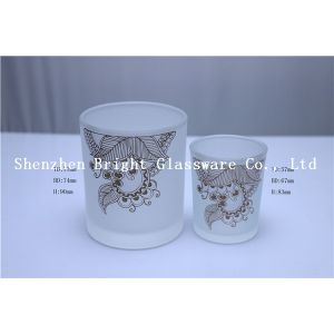 China Frosted Design Glass Candle Holder With Gold Logo on sale