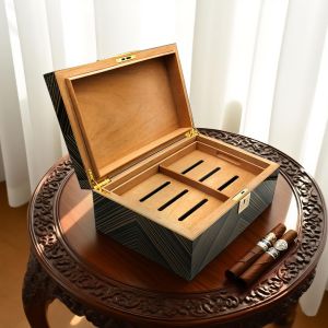 Cheap Custom Cigar Humidor Box with Layered Storage Adjustable Humidifier and Digital Hygrometer for sale