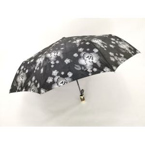 Waterproof Fabric 9 Panels Auto Open Close Umbrella In Black Color With Printed