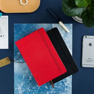 Black / Red / Black PU Leather Journal , 192 Pages Hardcover Dotted Notebook