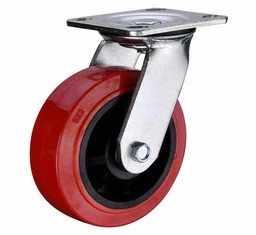 4x2, 5x2,6x2,8x2 Red PU Swivel Heavy Duty Caster with brake China factory castor