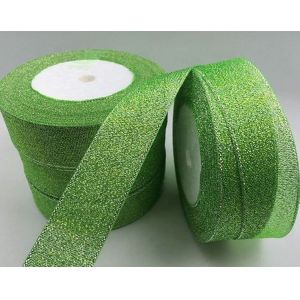 Fancy Green Glitter Ribbon High Durability Solid Color Patterned Custom Width