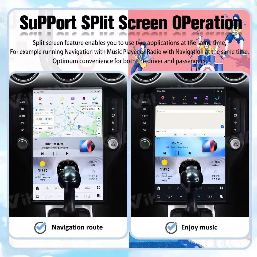 Viknav 14.4 Inch Touch Screen Car Radio For Ford Mustang 2015-2022 Multimedia Player Head Unit GPS Nagivation Auto Stereo