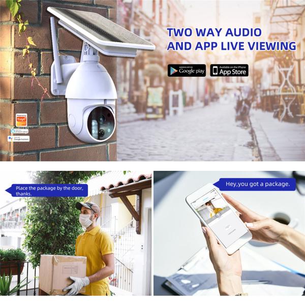 Smart Wi-Fi White Security Camera Solar Charge 1080P Home Surveillance Support Night Vision PIR Motion Detect