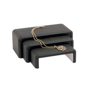China 3 Tier Stackable Glossy Black Acrylic Necklace Display Jewelry Plinth Riser Stand on sale