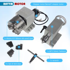 Dividing Head Reduction Gearbox 10:1 CNC Rotary Axis Kit 4th With 3 4 Jaws Chuck