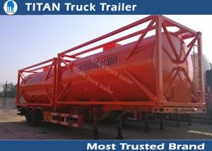 Cheap 20ft 40ft Container diesel fuel tank trailer with carbon steel tank body for sale