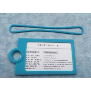 China Eco Friendly Blue Business Card Silicone Holder Travel Suitcase Hang Tag With Logo Printing on sale