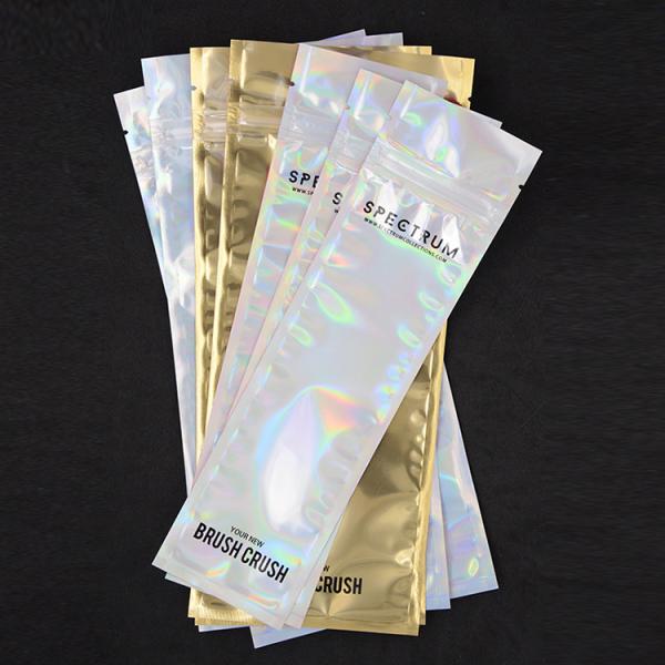 Customized Printing front zip lock aluminum foil Plastic bags for cosmetic makeup brush packaging