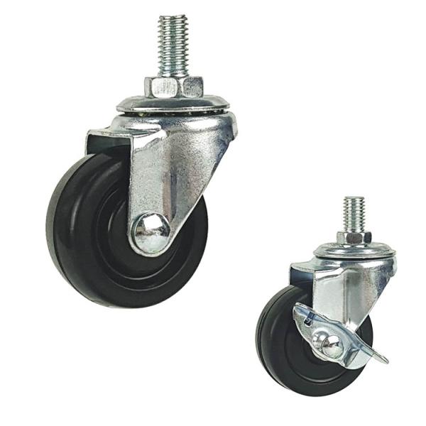 50mm Size Rubber Wheel Light Duty Casters Threaded Stem