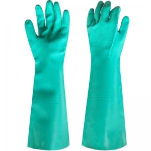 China 45Cm 22 Mil Nitrile Gloves Acid Resistance Solvent Resistance Green Gloves Nitrile on sale
