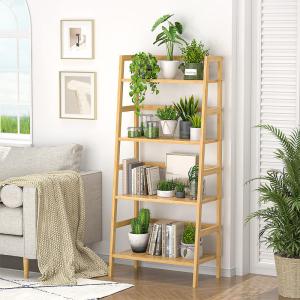 Freestanding Open Bookcase Bamboo Bookshelf 4-Tier Ladder Shelf for Toilet Paper
