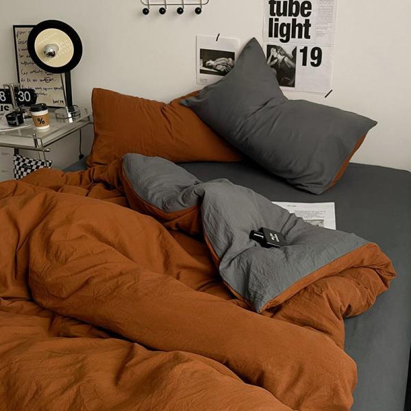 Quality 4-piece Duvet Cover Set Solid Color Washed Cotton Bedding Set for Adult and Child wholesale