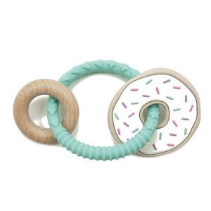 OEM Natural Beech Wood BPA PVC Free Silicone Wood Teether For Toddlers