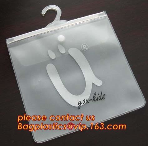 Quality Custom printed PVC Hanger Bags Slider Zipper Bag With Plastic Hook For Underwear Tshirt Clothes,cloth hanger packaging b wholesale