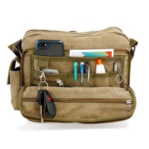 Multi Pocket Heavy Duty Canvas Messenger Bag Simple Fabric 15 Inch
