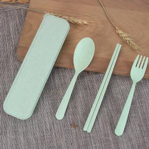Camping travel fork spoon chopsticks set plastic tableware portable wheat straw