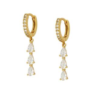 China Brazilian Water Drop Cubic Zircon Long Dangle Earrings In 18K Gold Plated Hoops on sale