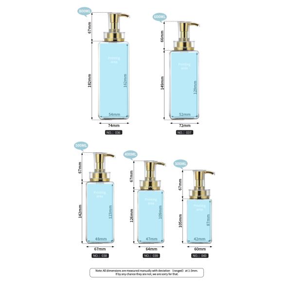 Luxury 300ml 400ml 500ml Hotel Empty Conditioner Packaging16oz Men Clear Lotion Plastic Shampoo Bottle With Gold Pump