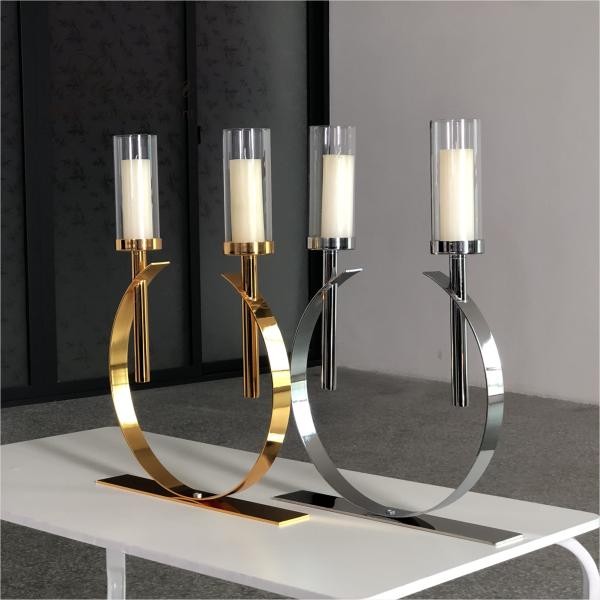 Factory new design wedding decor gold silver circle metal 2 arms candle holders