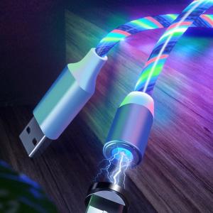 2.4A Micro USB Phone Charger Cable 8 pin Type C 3 In 1 Magnetic Cable LED Light