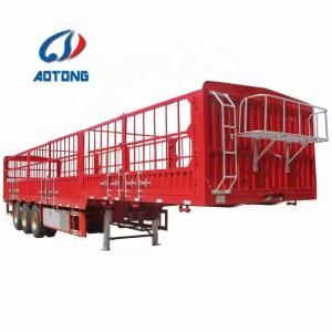 60 Ton 3 Axle Open Cargo Flatbed Stake Fence Trailer with 13mm Thickness Leaf
