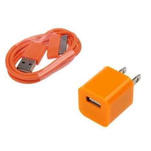 Cheap AC Wall Charger Adapter with iphone 4 Data Sync Cable for G 4S 3GS 3G iPod Touch orange for sale
