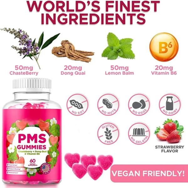 Custom label vitamin supplement vitamins vegan supplements PMS gummies for Women To Balance Hormone Mood Support