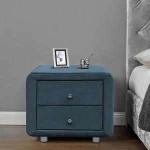 China Modern Upholstered Fabric Bedside Table Linen Grey Velvet Nightstand 2 Drawers on sale