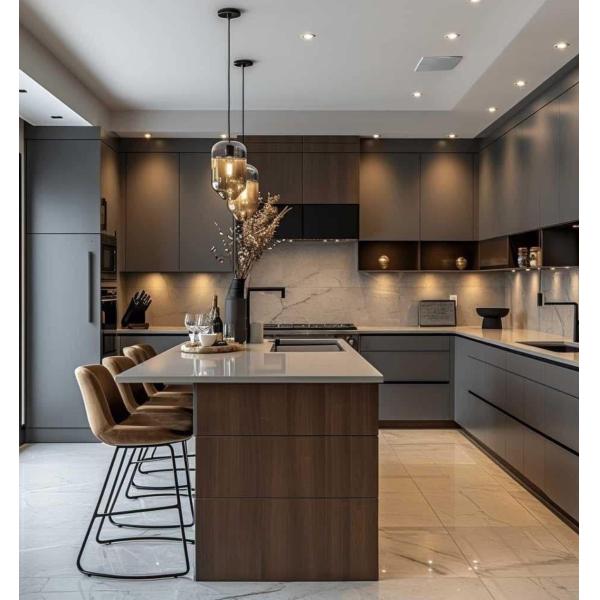 Quality Luxury Modern Kitchen Cabinets Design Stone Island Coque Solid Wood Plywood Stainless Steel Granite Sink Backsplash for Home Use wholesale