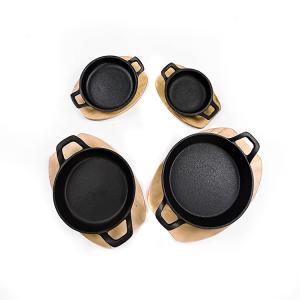 Cheap 8.5/9.5 Inch Cast Iron Pan For Deep Frying With Wooden Base for sale